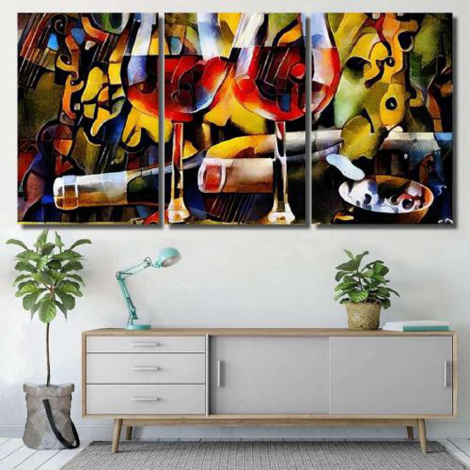 Wine Themes Style Cubism Bottles Glasses-xinru shop