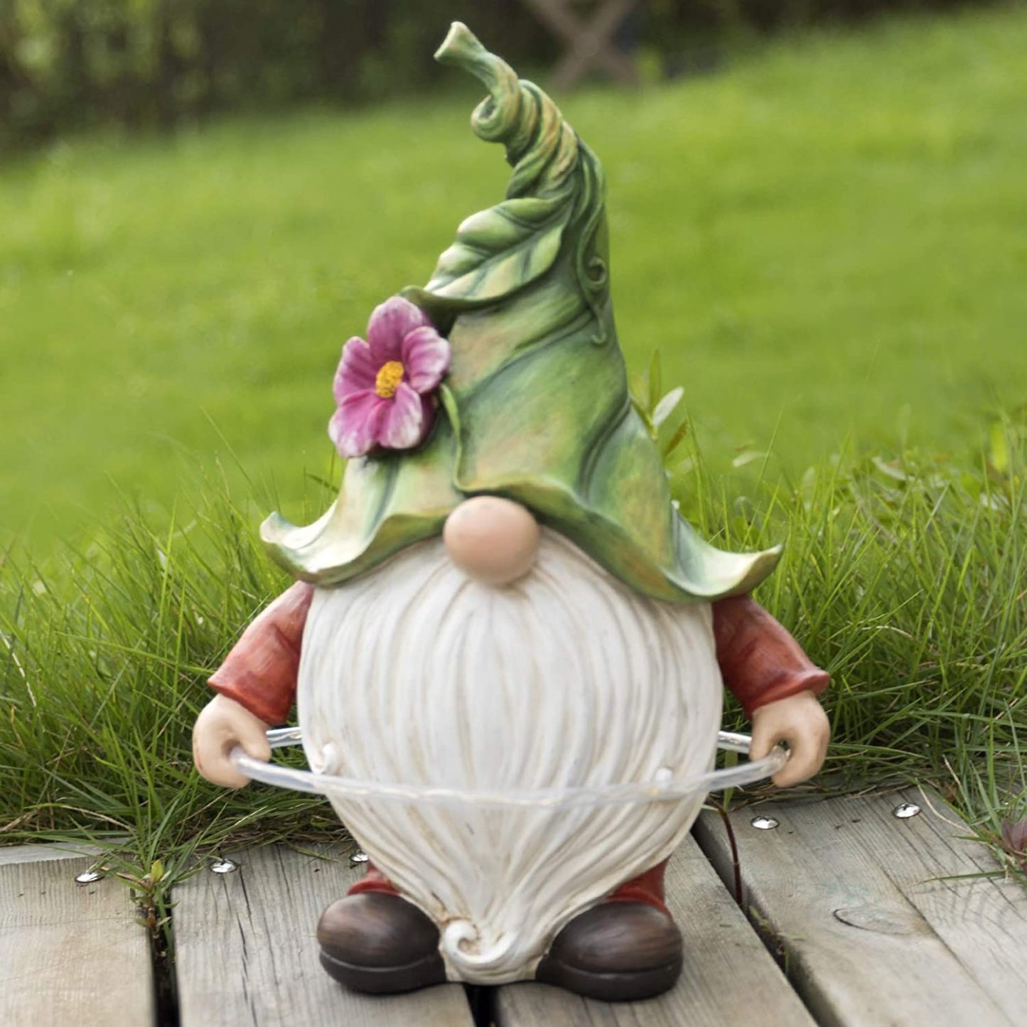 Solar Lamp Garden Gnome Playing Circle Resin Dwarf Statue Outdoor Decoration-xinru