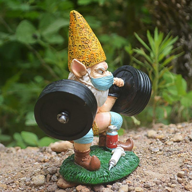 Weightlifting Gnome Resin Ornament Weatherproof Garden Decoration-xinru