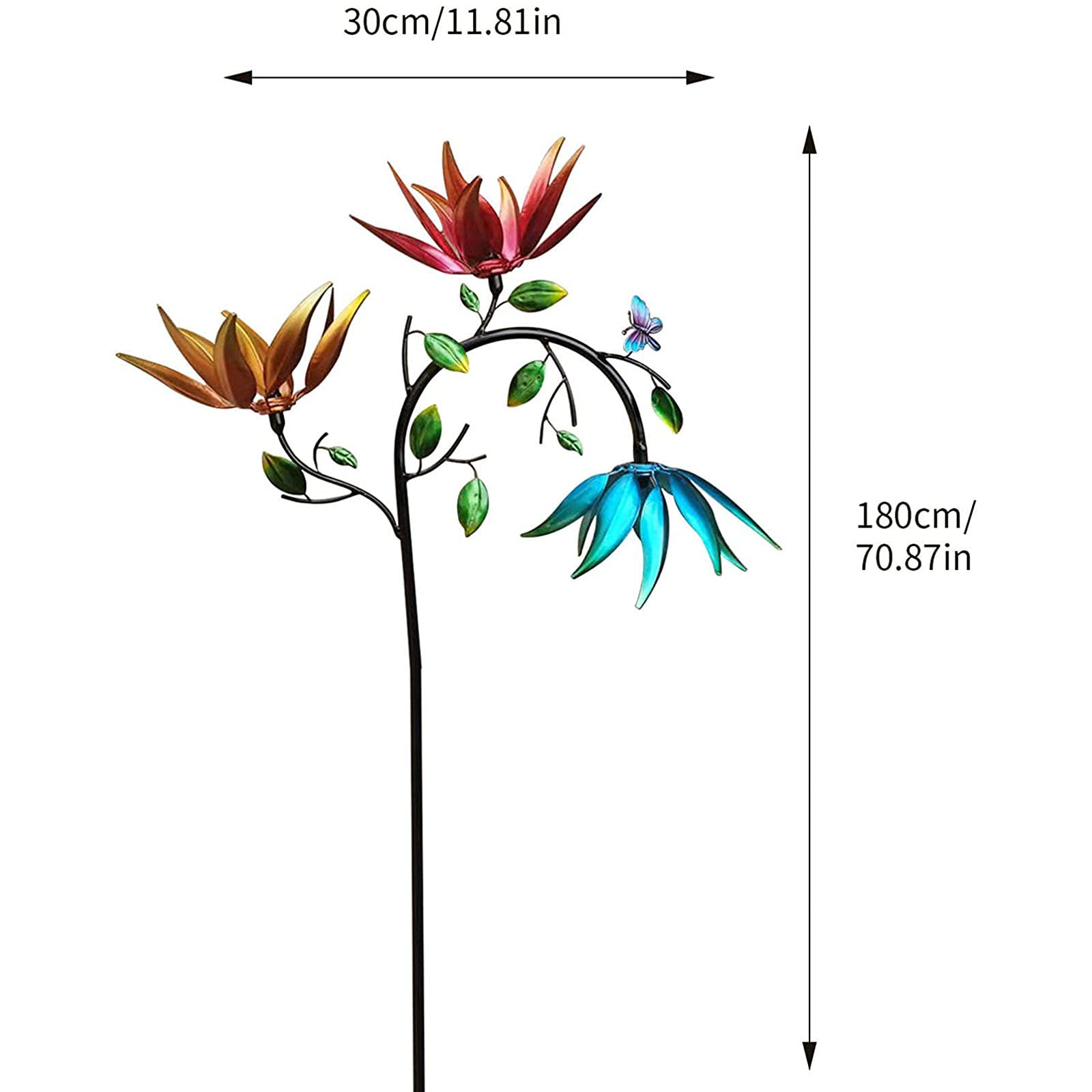 Large Metal Wind Spinner with Three Spinning Flowers And Butterflies-xinru