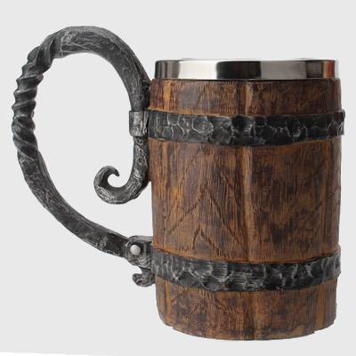Viking Wooden Barrel Stainless Steel Resin Mug-xinru