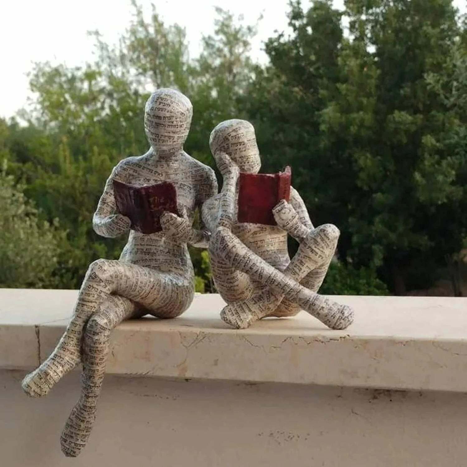 Pulp Woman Reading Resin Statue Bookshelf Abstract Sculptures Figurines Decor-xinru