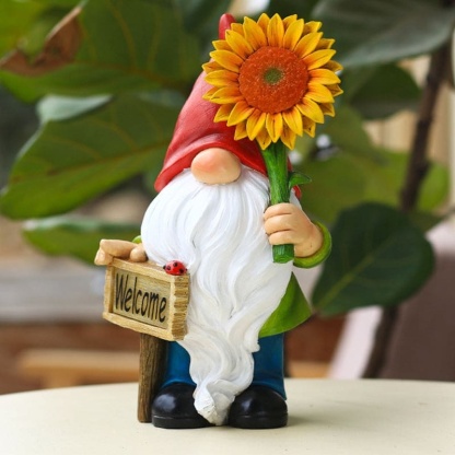 Garden Gnomes Statue With Solar Lights Figurines Holding Welcome Sign-xinru