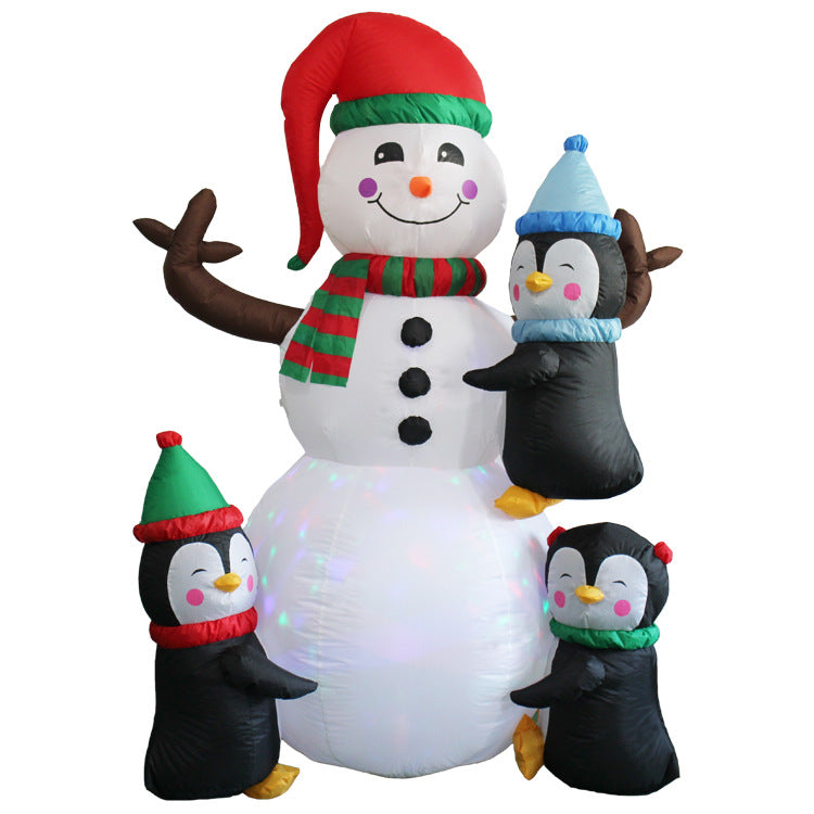 6FT Christmas Inflatable Snowman Whit Penguins Colorful Led Lights-xinru shop