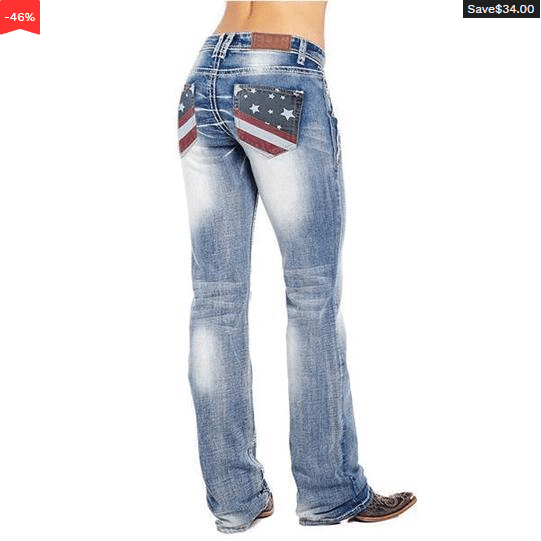 American Flag Stretch Washed Bootcut Jeans-xinru