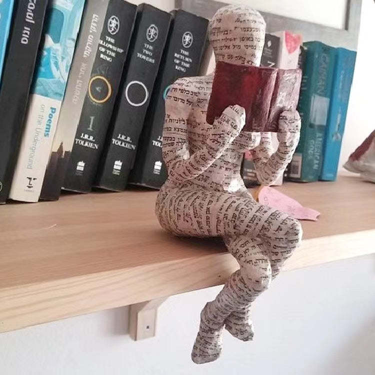 Pulp Woman Reading Resin Statue Bookshelf Abstract Sculptures Figurines Decor-xinru