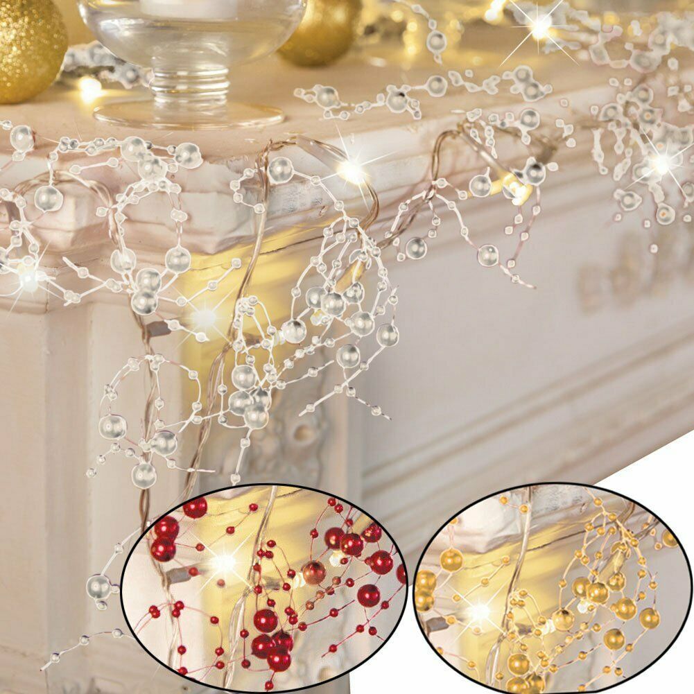 Christmas Fairy String Lights With Pearls Decor Battery Xmas Indoor-xinru