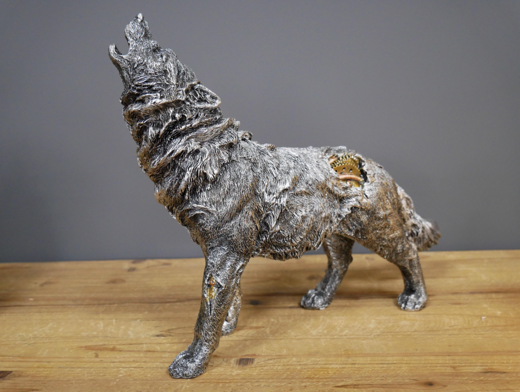 Steampunk Howling Wolf Robotic Alpha Wolf Statue On Sculpted-xinru