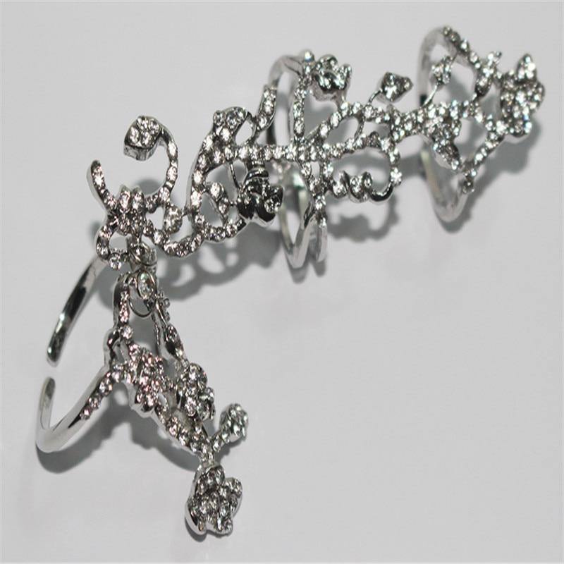 Crystal Flower Rhinestone Double Finger Rings-xinru