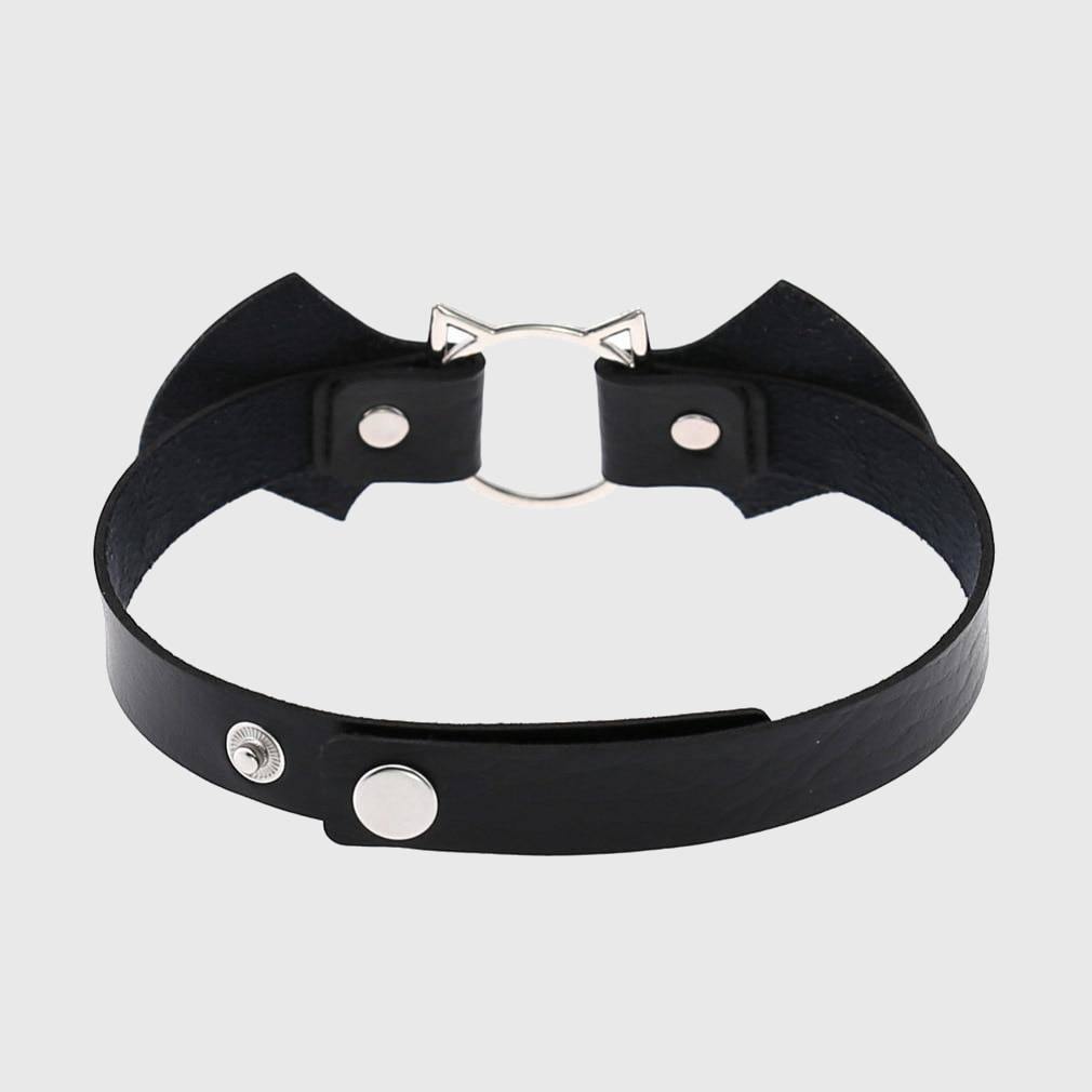 Women Heart Rivet Bat Wings Black Leather Choker Collar Necklace Party-xinru
