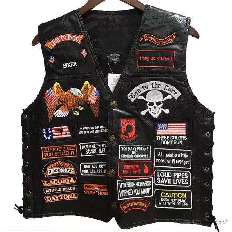 Hand Embroidery Motorcycle Leather Vest For Rider-xinru shop