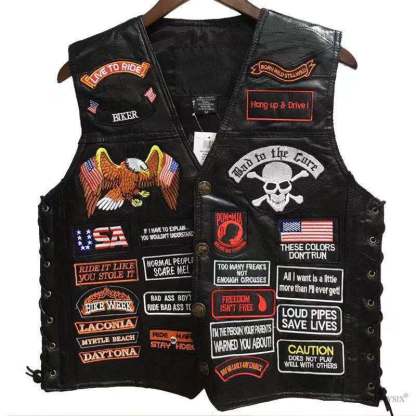 Hand Embroidery Motorcycle Leather Vest For Rider-xinru shop