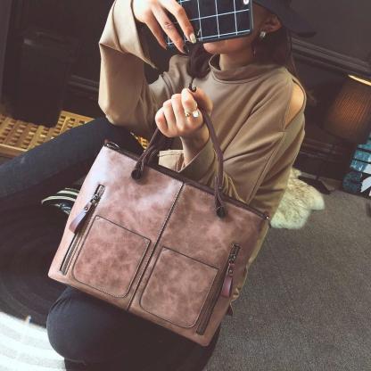 Large Vintage Leather Shoulder Tote Bag-xinru