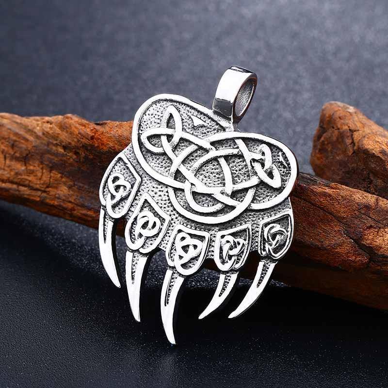 Viking Bear Paw Trinity Knot Berserker Stainless Steel Pendant Necklace-xinru