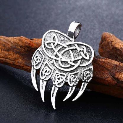 Viking Bear Paw Trinity Knot Berserker Stainless Steel Pendant Necklace-xinru