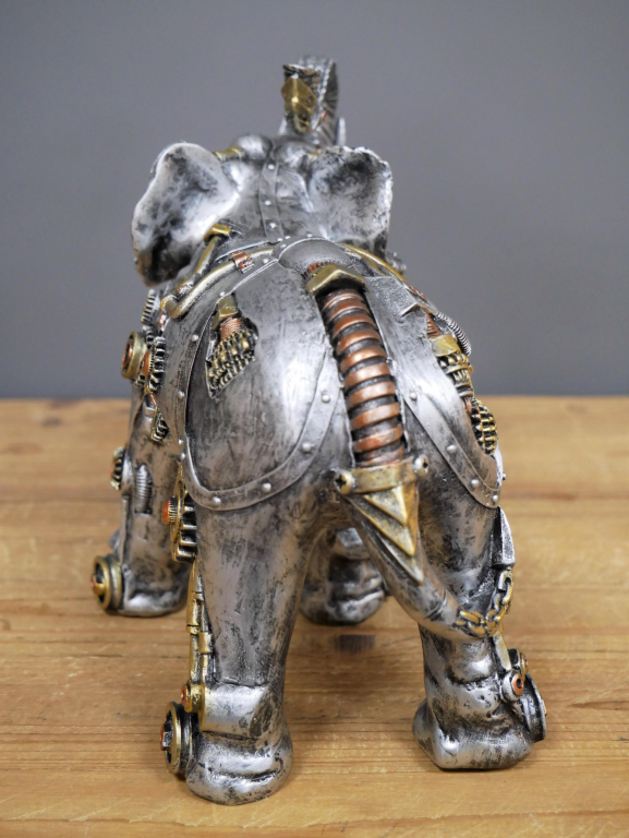 Metallic Silver Copper and Gold Gothic Steampunk Elephant Statue-xinru