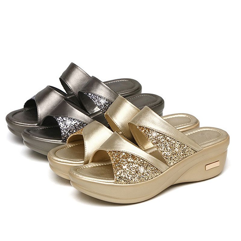 New Summer Glitter PU Wedge Orthopedic Platform Sandals For Women-xinru shop