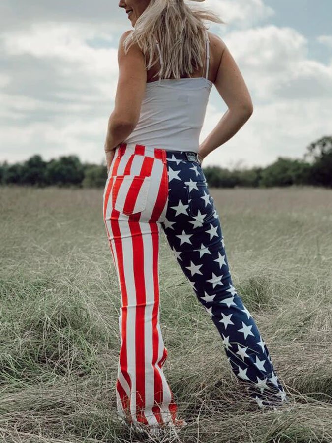 Independence Day Clothing Printed Women'S Flare Jeans-xinru
