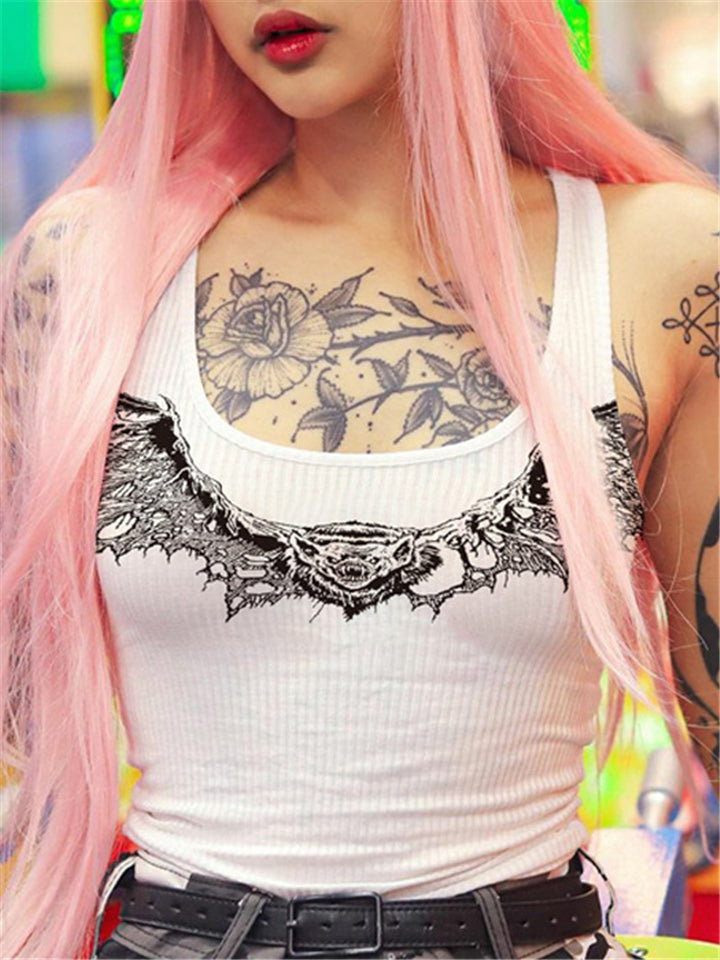 Women Slim Deep U-neck Tank Tops Cartoon Animal Print Bodycon Vest-xinru