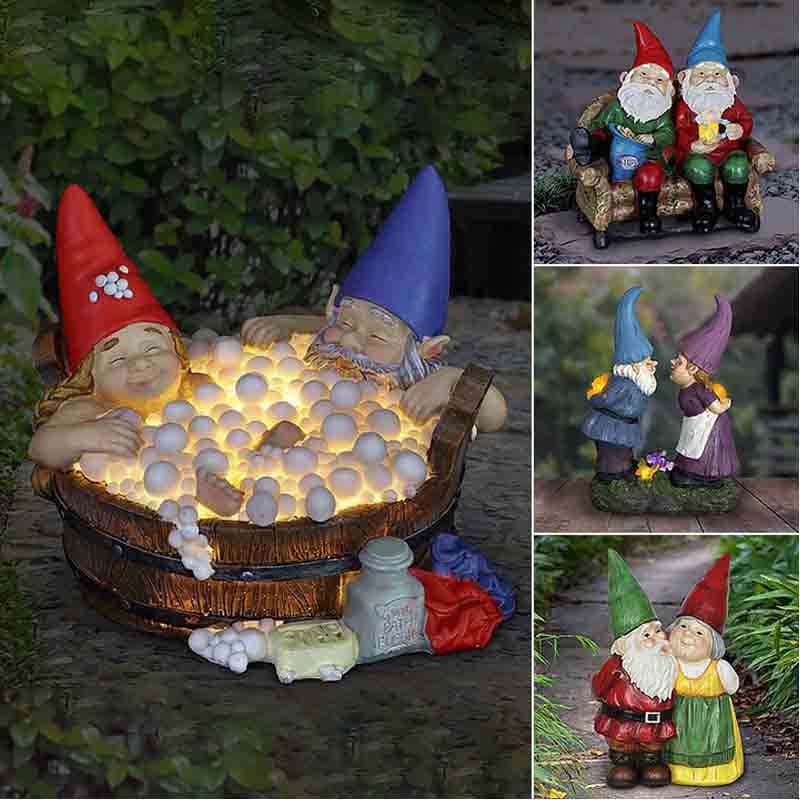 Lazy Couch Potato Gnomes Eating Chips and Drinking Beer Garden Statue-xinru