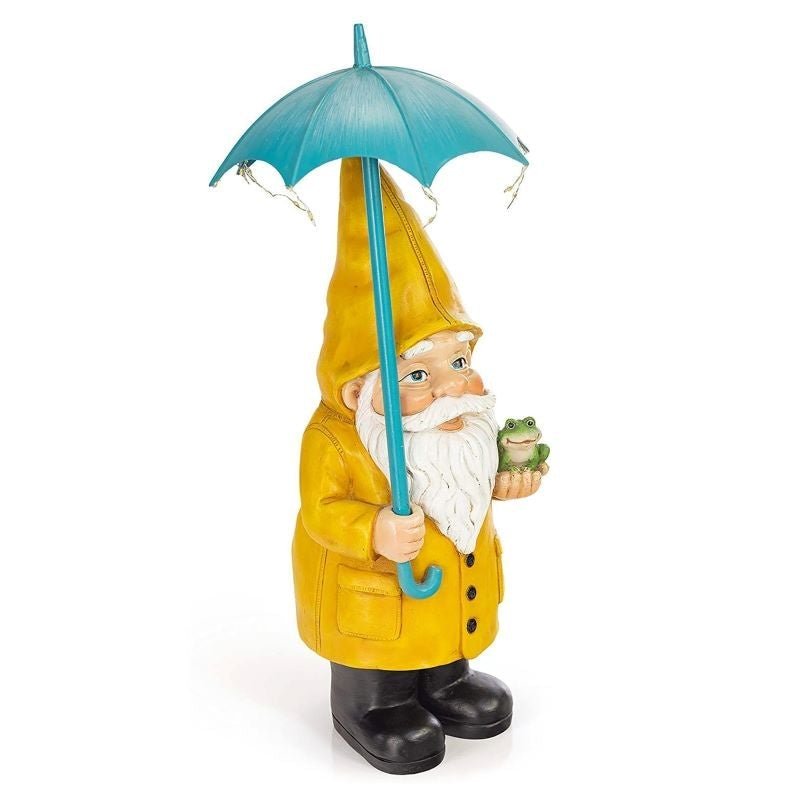 Solar Powered Gnome Statue Light Wearing Raincoat-xinru