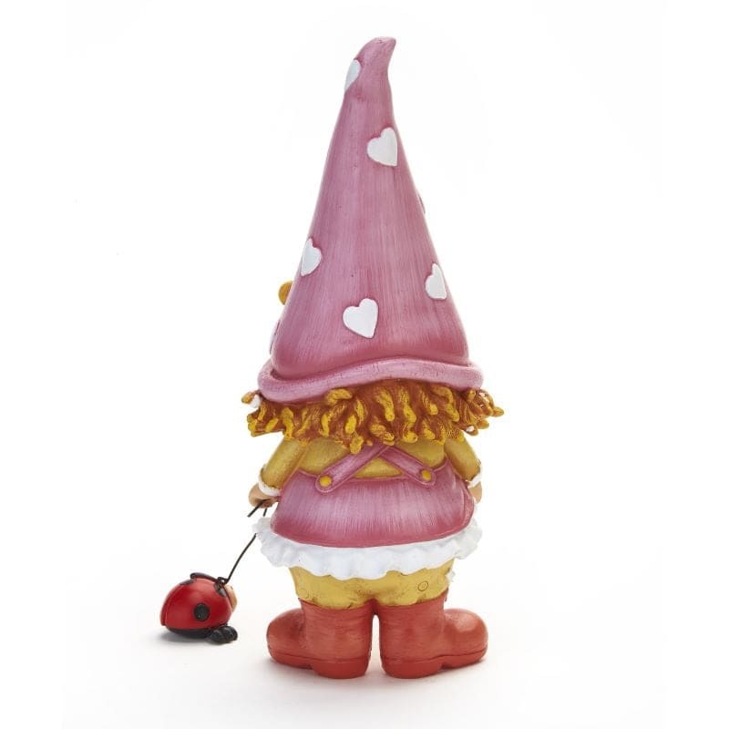 Whimsical Petunia The Gnome Gardener w/ Ladybug Garden Statue-xinru