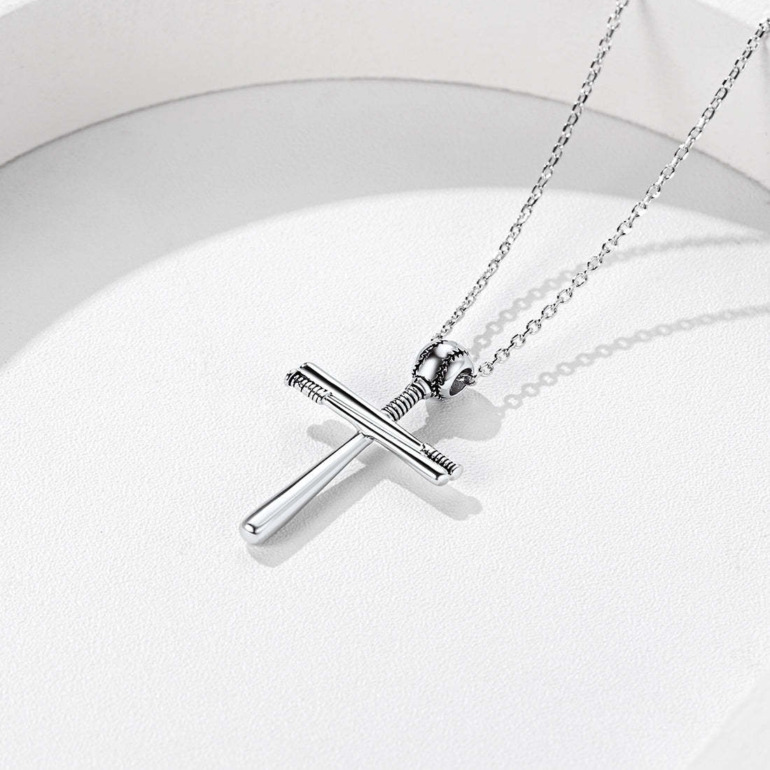 Sterling Silver Baseball Bat Cross Necklace Pendant-xinru