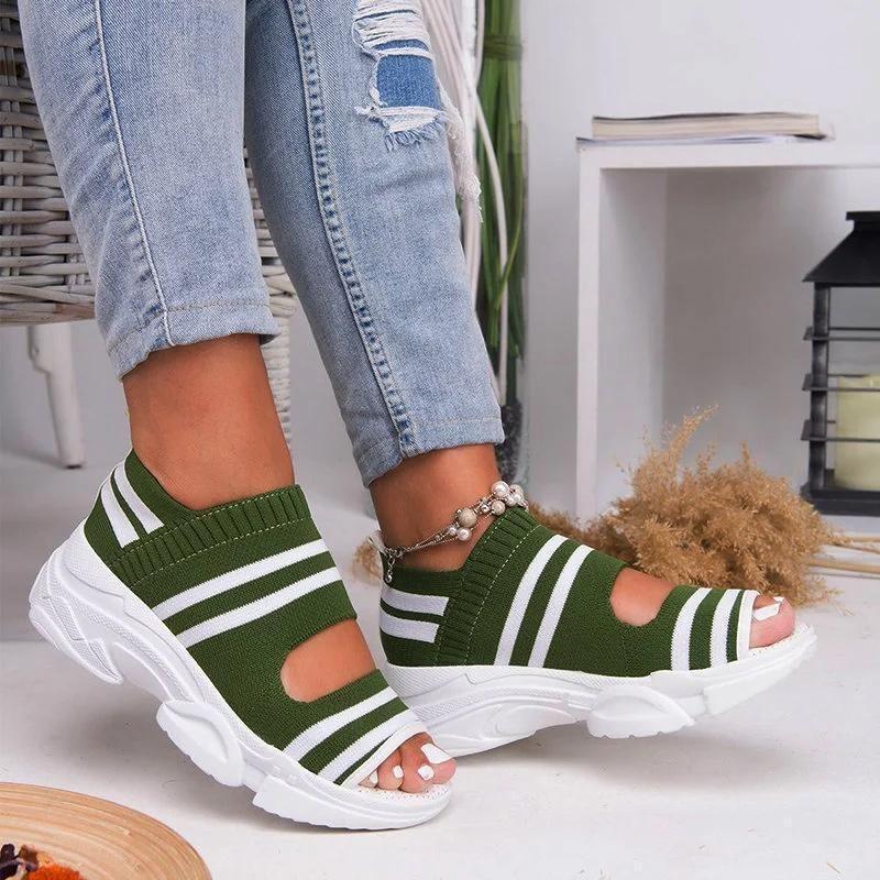 Casual Women Breathable Wedge Comfy Slip-On Open Toe Sandals Low Heel-xinru