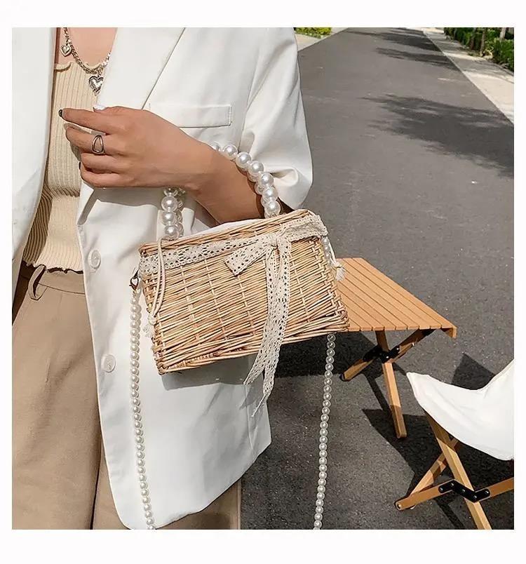 ストローバッグパールチェーンバッグ-xinru shop