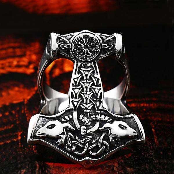 Vintage Thor Hammer Ring Nordic Myth Vegvisir Anchor Ring-xinru