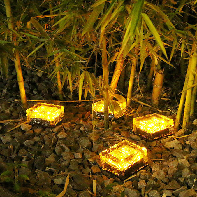 Solar LED Ice Brick Waterproof Glass Ground Light Garden Light-xinru