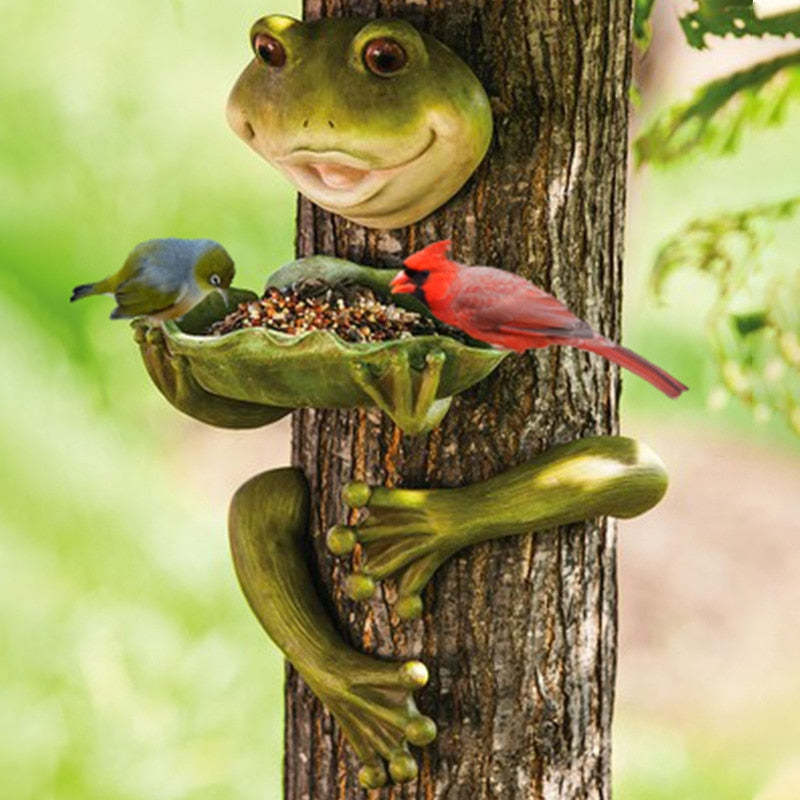 Birds Feeder Creative Cute Frog Resin Handicraft Animals Ornament Outdoor Decor-xinru