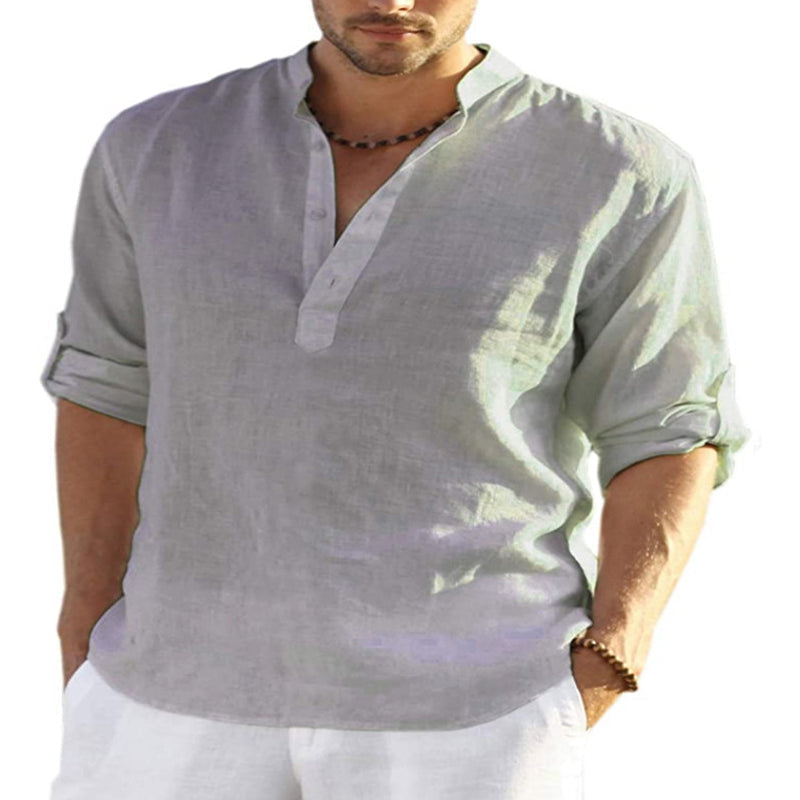 Men's Beach Cotton Linen Long Sleeve Shirt-xinru