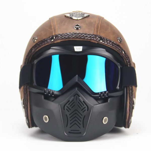 Vintage PU Leather Harley Motorcycle Helmet-xinru