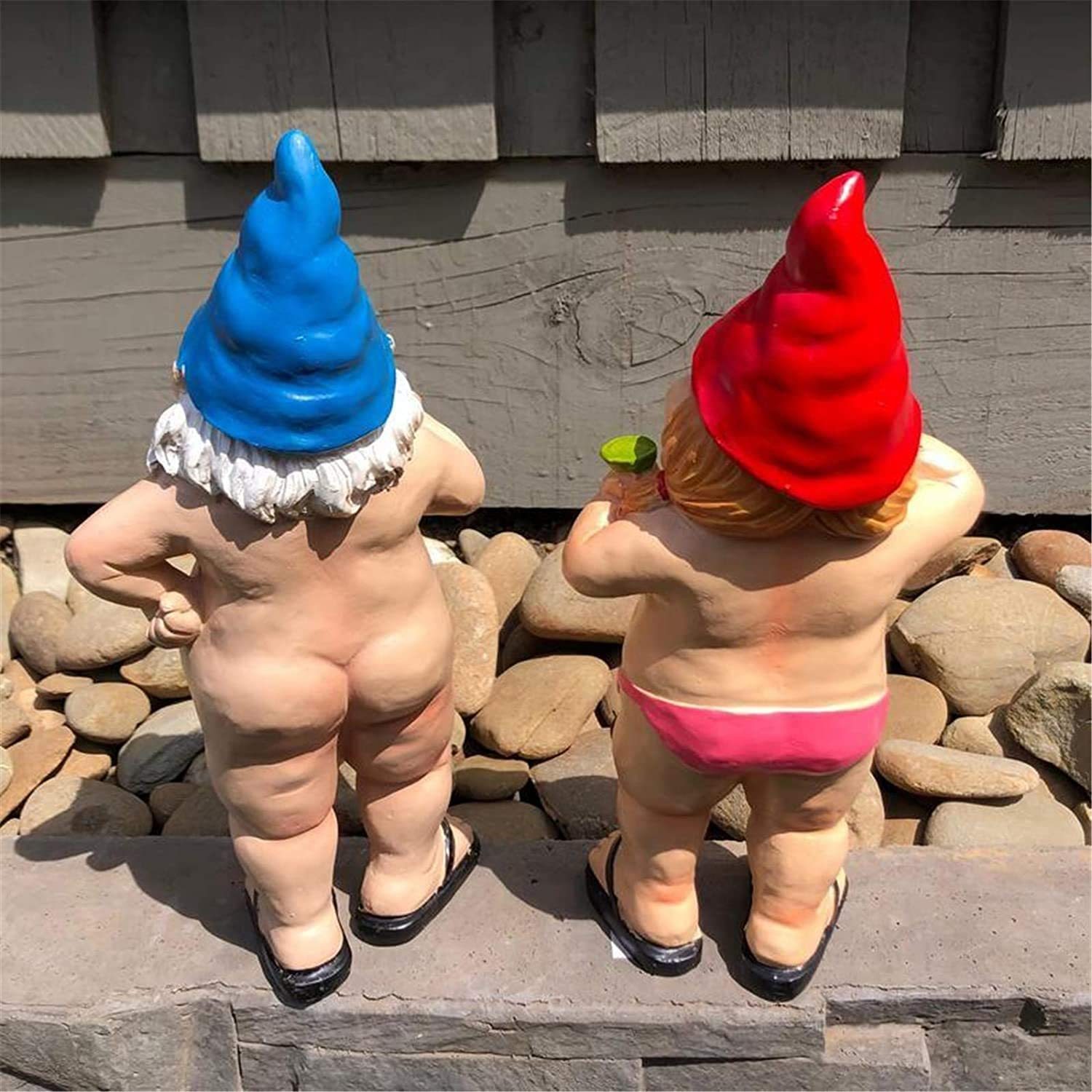 Pair Couple Garden Statue Naughty Gnome Funny Resin Figure Nudist Decor Ornament-xinru