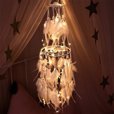 LED Light Dream Catcher Light String White Feather Night Light Home Party-xinru