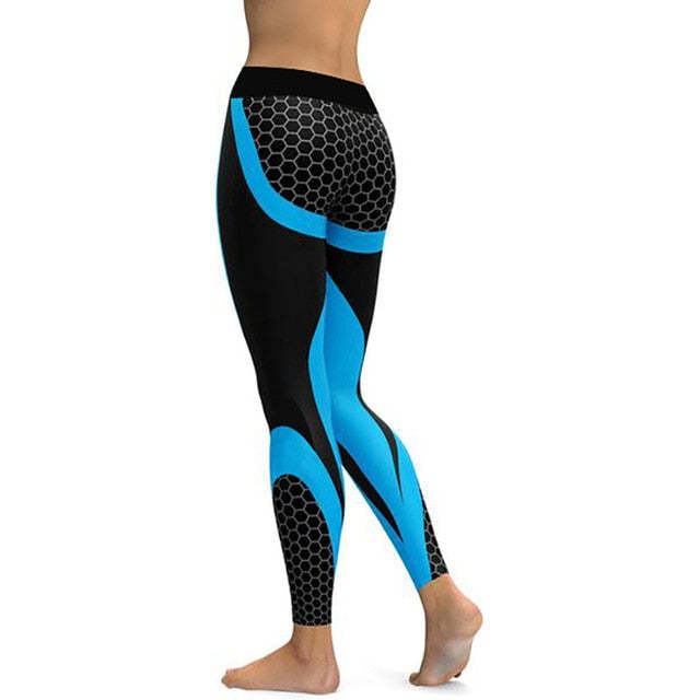 Mesh Pattern Print Leggings Fitness Women Elastic Slim Pants-xinru