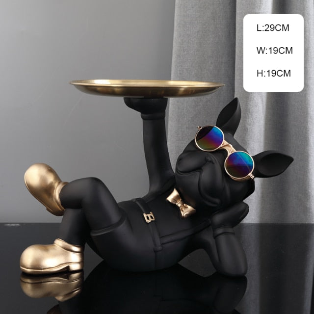 Resin Decorated Dog Butler Statue With Tray-xinru