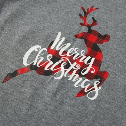 Plus Size Christmas Plaid Reindeer and Letter Print Grey Family Matching Raglan Long-sleeve Plus Size Pajamas Sets-xinru shop