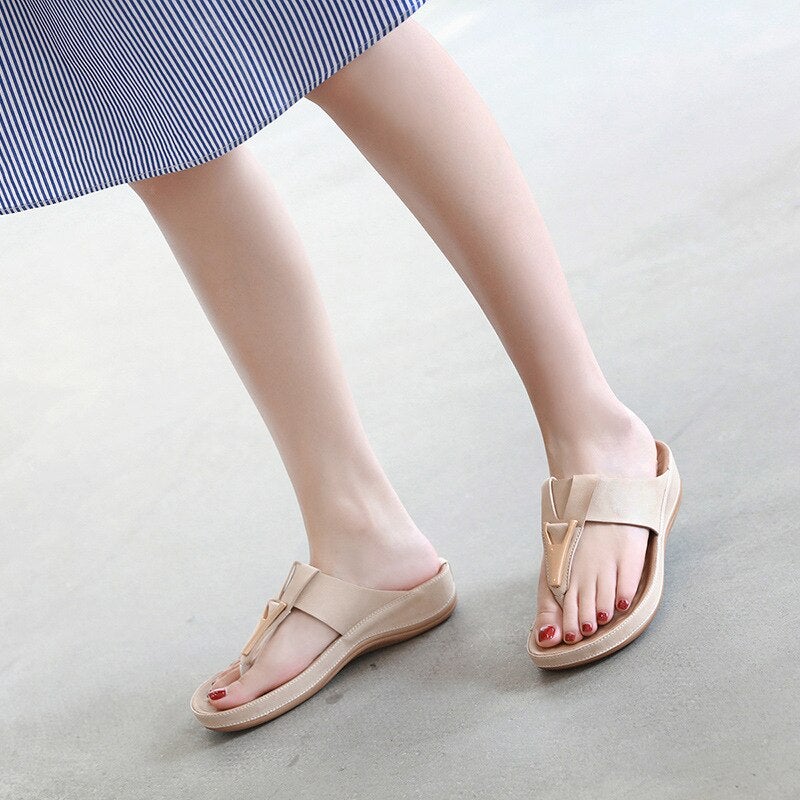 Women Summer Sandals Solid Color Flip Flops Outdoor Wedge Soft Slippers-xinru