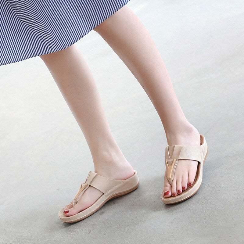 Women Summer Sandals Solid Color Flip Flops Outdoor Wedge Soft Slippers-xinru