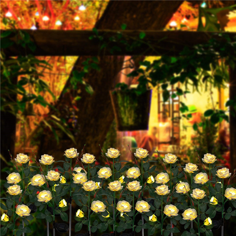 2 Packs Solar Rose Flower Stake Lights With 6 Rose Flowers-xinru