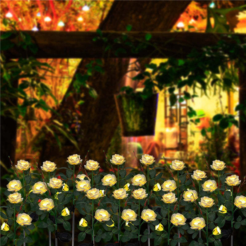 2 Packs Solar Rose Flower Stake Lights With 6 Rose Flowers-xinru