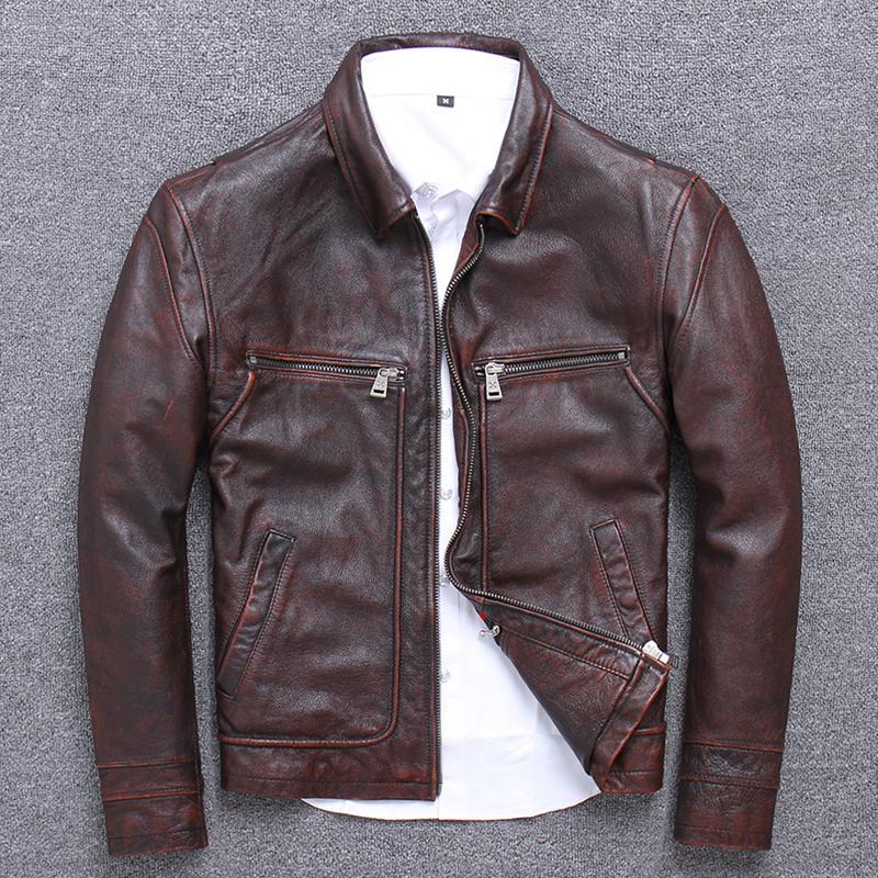 Cowhide Riding Biker Jacket Lapel Casual-xinru shop