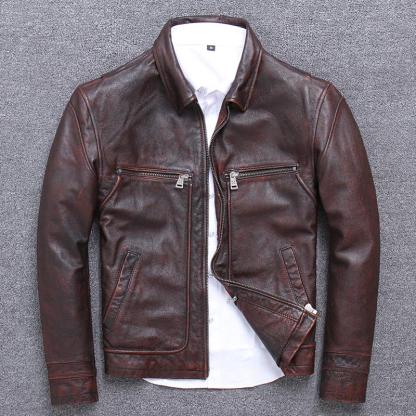 Cowhide Riding Biker Jacket Lapel Casual-xinru shop