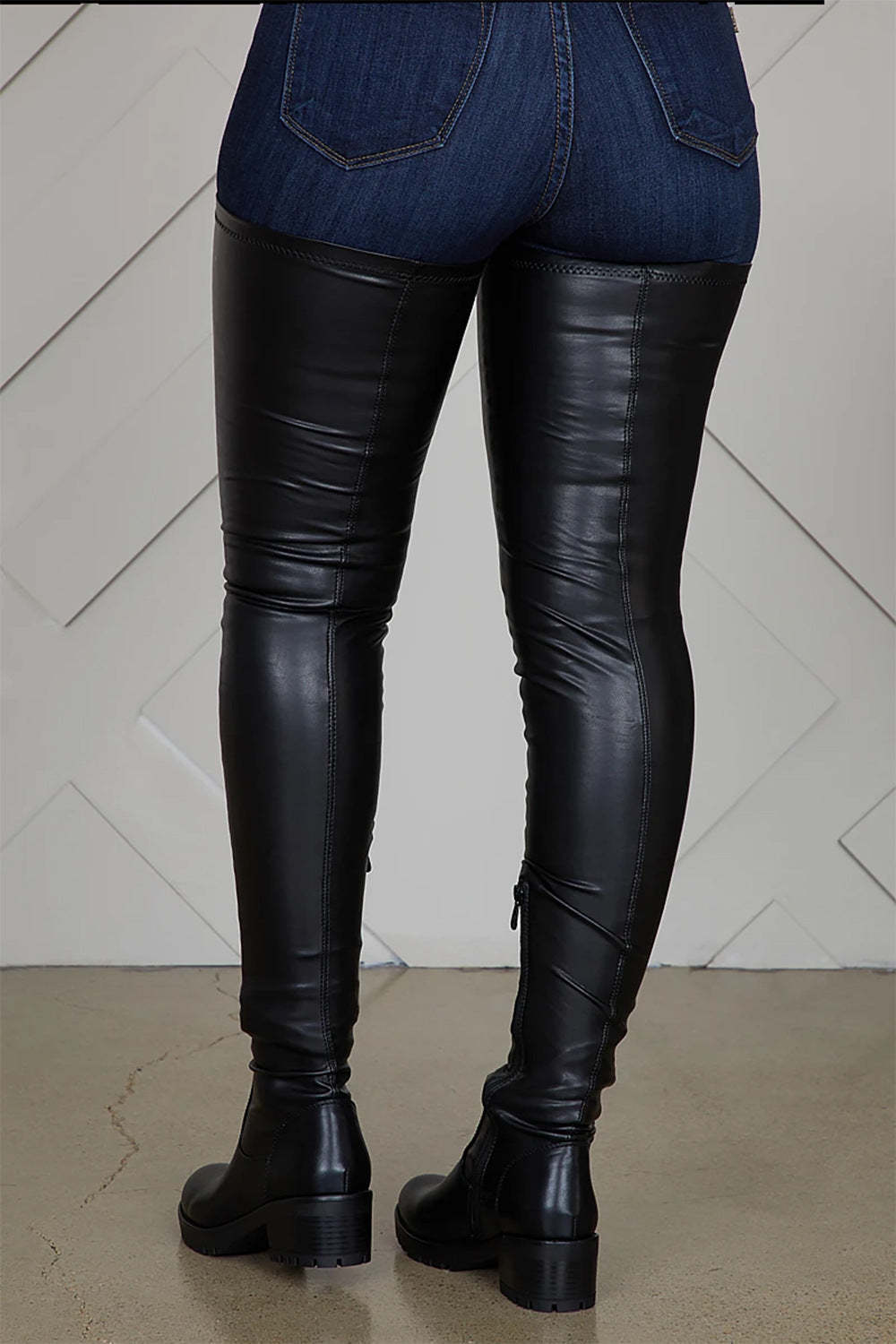 Long Black Leather Boots Thigh High Flat Stretch Boot-xinru