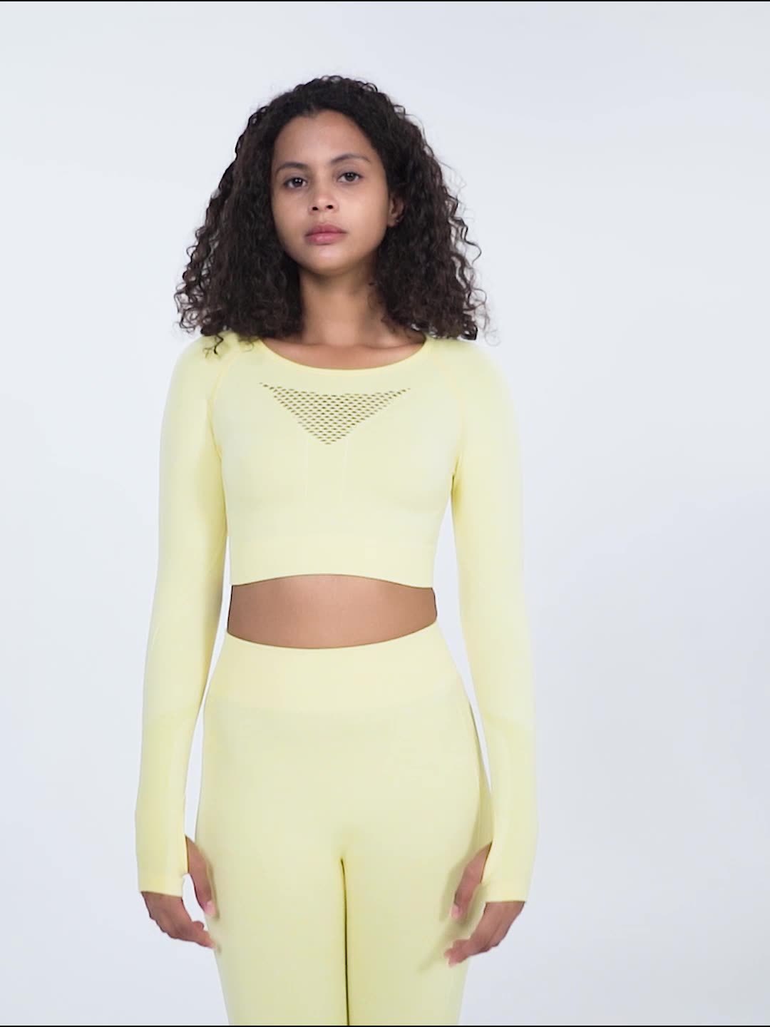 Women's Sports Running Hollow Workout Clothes Solid Color Yoga Clothes Long Sleeve Yoga Suit-xinru shop