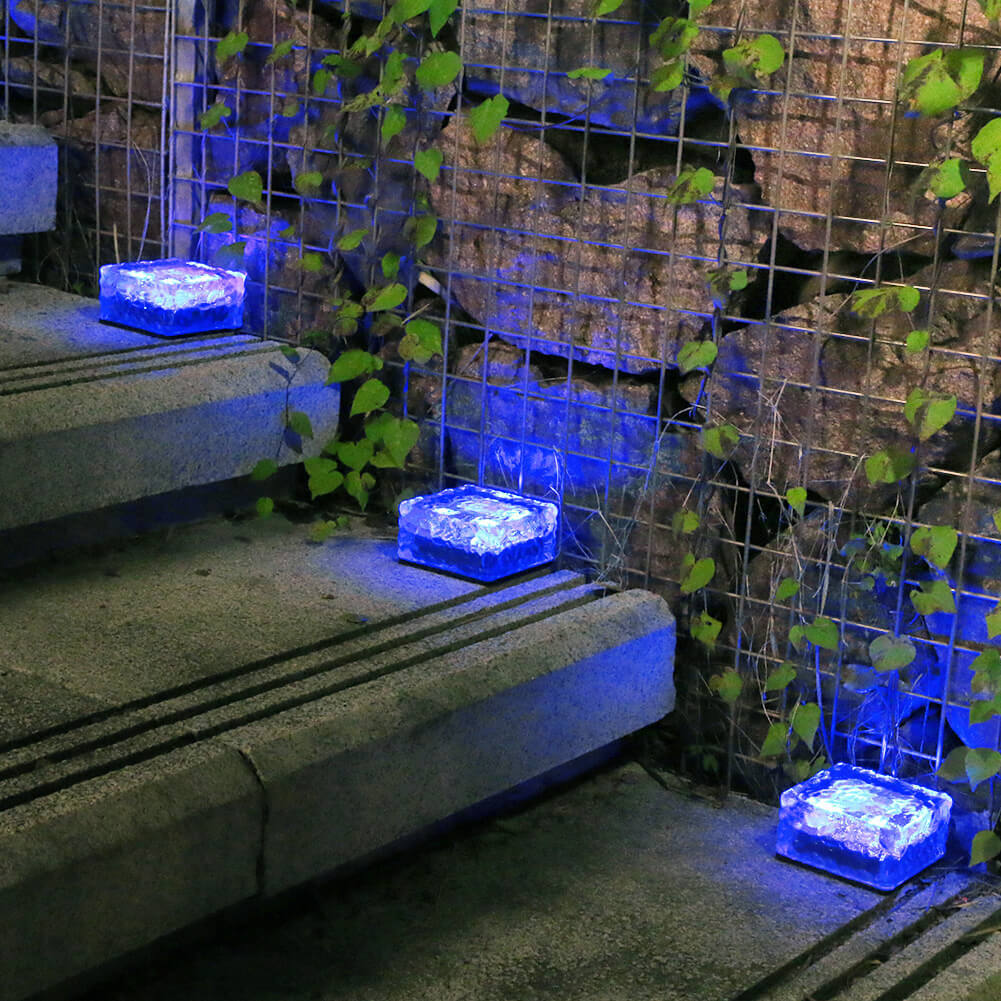 Solar LED Ice Brick Waterproof Glass Ground Light Garden Light-xinru