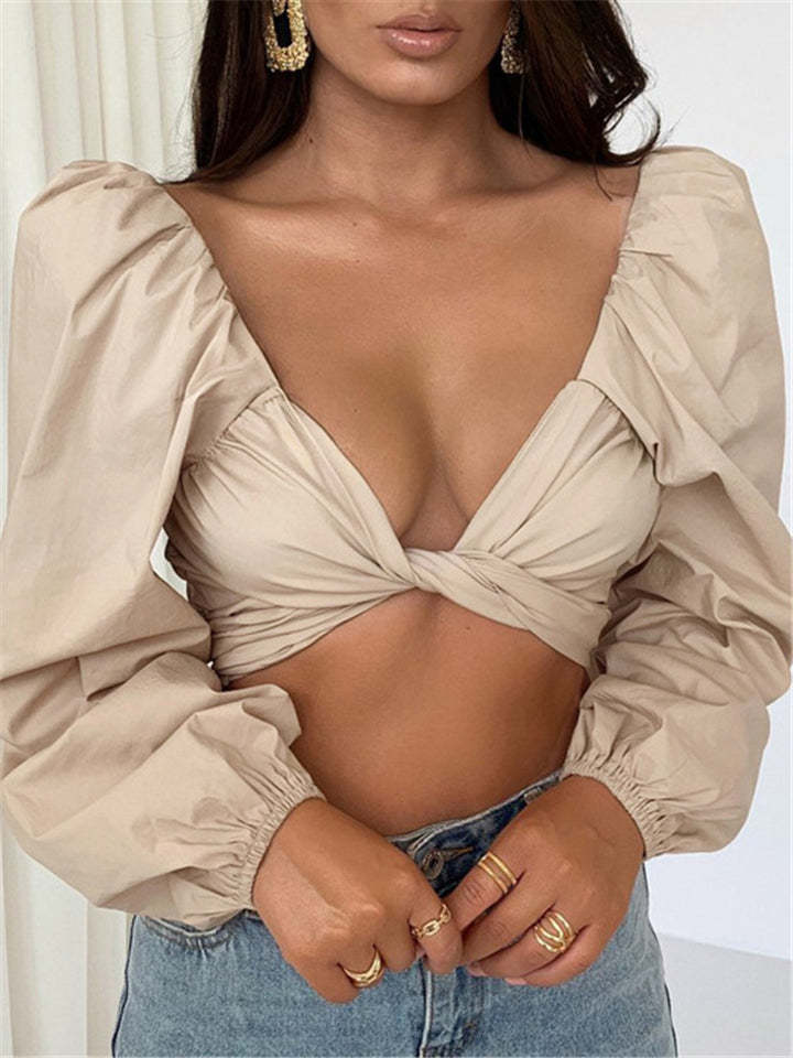 Women Sexy Fashion Lace-up Bow Crop Tops-xinru