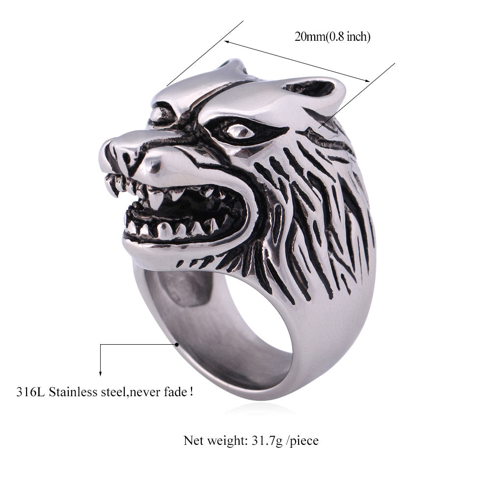 Vintage Silver Wolf Ring Stainless Steel For Men-xinru